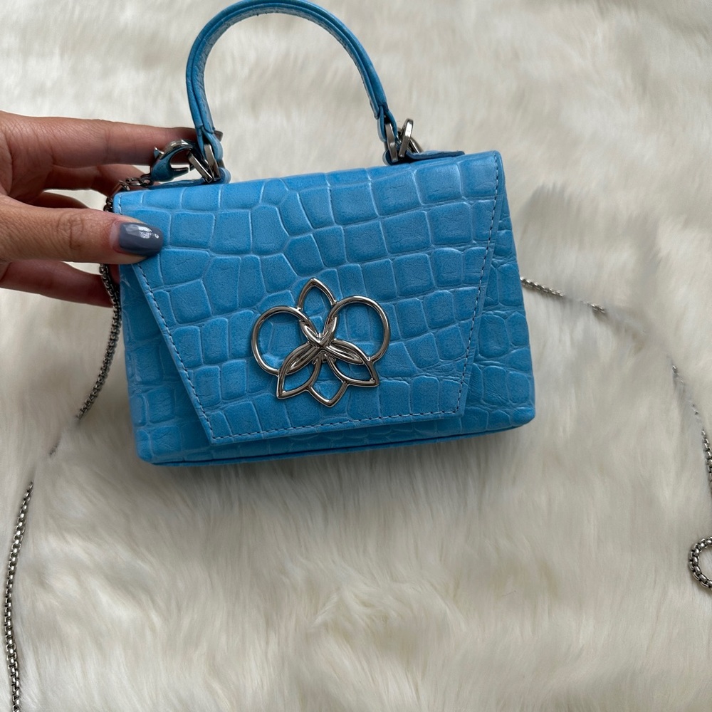 Blue Croc-Embossed Mini Bag - Picture 8 of 11